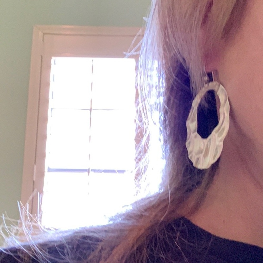 Large Hoop Hammered Silver Earrings - Picture 3 of 3